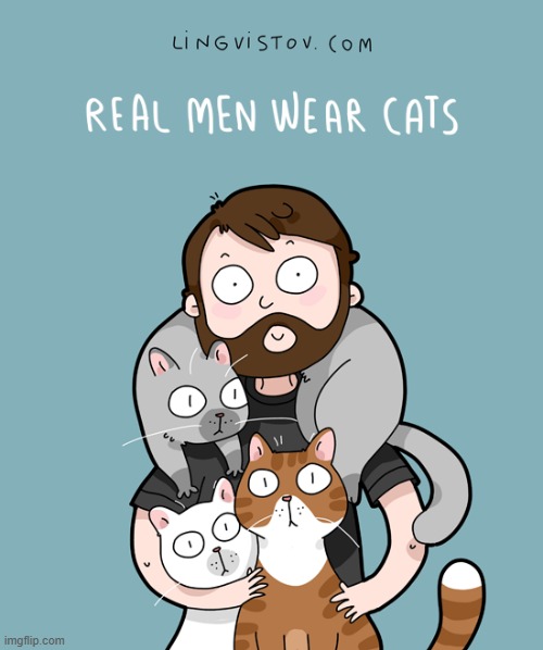 A Cat Guy's Way Of Thinking | image tagged in memes,comics,real men,wear,cats,really | made w/ Imgflip meme maker