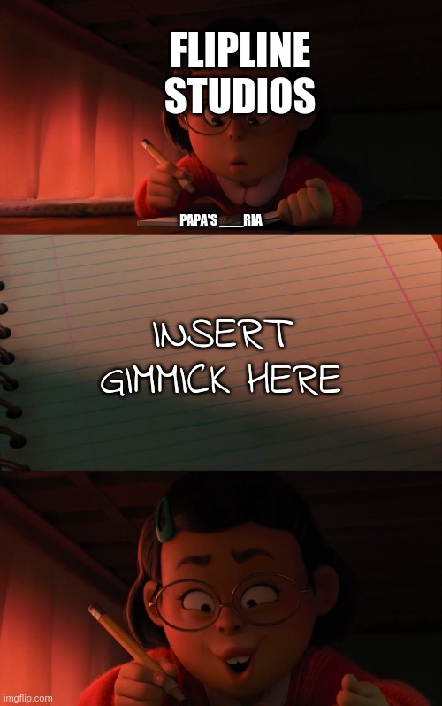 Turning red draw | FLIPLINE STUDIOS; PAPA'S ___RIA; INSERT GIMMICK HERE | image tagged in turning red draw | made w/ Imgflip meme maker