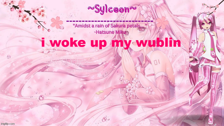sylc's sakura temp (thx drm) | i woke up my wublin | image tagged in sylc's sakura temp thx drm | made w/ Imgflip meme maker