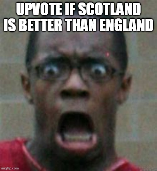 surprised | UPVOTE IF SCOTLAND IS BETTER THAN ENGLAND | image tagged in surprise | made w/ Imgflip meme maker