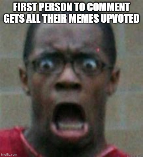 surprised | FIRST PERSON TO COMMENT GETS ALL THEIR MEMES UPVOTED | image tagged in surprise | made w/ Imgflip meme maker