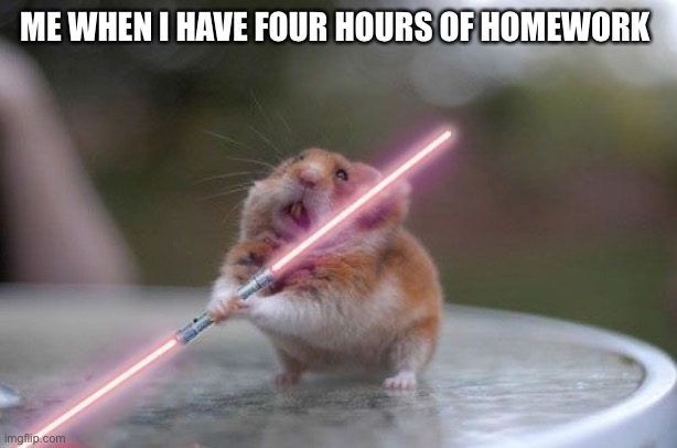 Star Wars hamster | ME WHEN I HAVE FOUR HOURS OF HOMEWORK | image tagged in star wars hamster | made w/ Imgflip meme maker