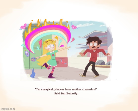 MorningMark - “First met” in storybook style. | image tagged in svtfoe,memes,star vs the forces of evil,funny,fanart,storybook | made w/ Imgflip meme maker