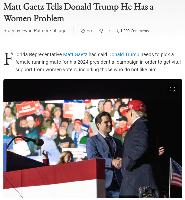 High Quality Matt Gaetz tells Donald Trump he has a women problem Blank Meme Template