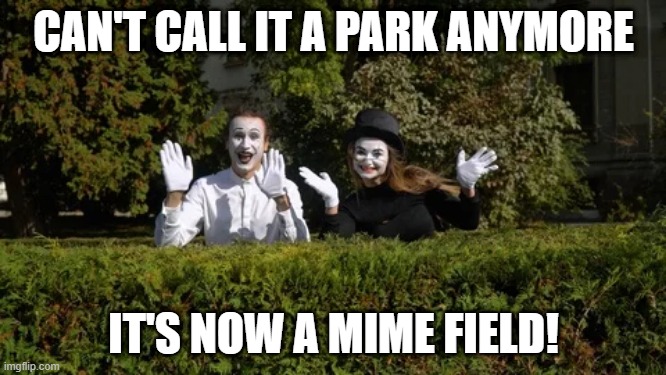 Watch Your Step! | CAN'T CALL IT A PARK ANYMORE; IT'S NOW A MIME FIELD! | image tagged in eyeroll | made w/ Imgflip meme maker