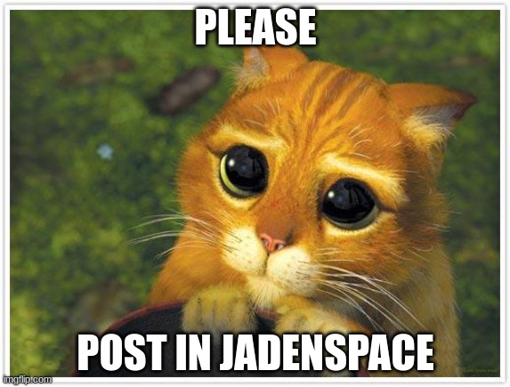 pls :) imgflip.com/m/JadenSpace | PLEASE; POST IN JADENSPACE | image tagged in memes,shrek cat | made w/ Imgflip meme maker