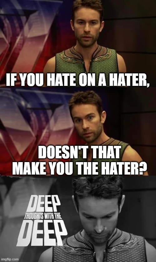 shower thoughts #7. i thought abou this in the bathroom yesterday after getting out of the shower. |  IF YOU HATE ON A HATER, DOESN'T THAT MAKE YOU THE HATER? | image tagged in deep thoughts with the deep,deep thoughts,memes,shower thoughts,fun | made w/ Imgflip meme maker