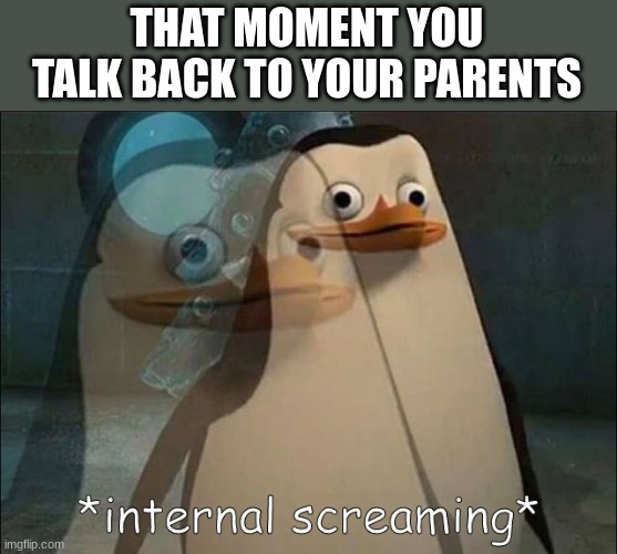 Fear | THAT MOMENT YOU TALK BACK TO YOUR PARENTS | image tagged in private internal screaming,relatable,funny memes,memes | made w/ Imgflip meme maker