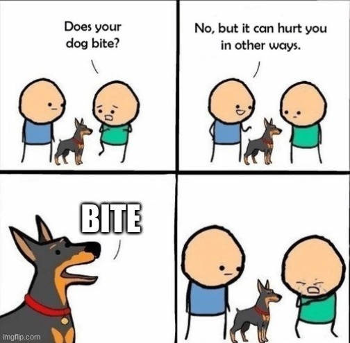 does your dog bite | BITE | image tagged in does your dog bite | made w/ Imgflip meme maker