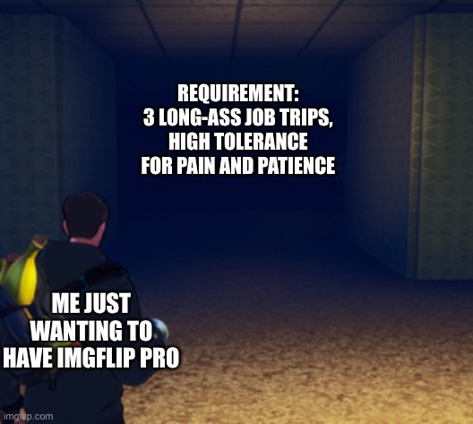 If only there was a way to put sound in gifs WITHOUT having to pay big-ass money | REQUIREMENT: 3 LONG-ASS JOB TRIPS, HIGH TOLERANCE FOR PAIN AND PATIENCE; ME JUST WANTING TO HAVE IMGFLIP PRO | image tagged in balls,stfu,im broke | made w/ Imgflip meme maker