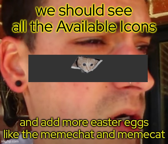I have seen shit | we should see all the Available Icons; and add more easter eggs like the memechat and memecat | image tagged in i have seen shit | made w/ Imgflip meme maker