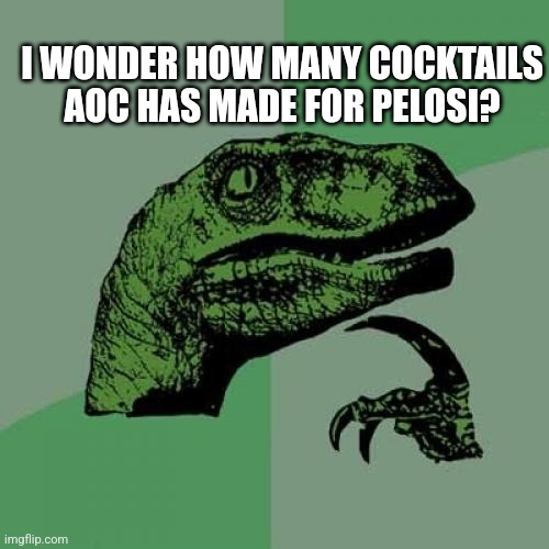 Philosoraptor Meme | I WONDER HOW MANY COCKTAILS AOC HAS MADE FOR PELOSI? | image tagged in memes,philosoraptor | made w/ Imgflip meme maker