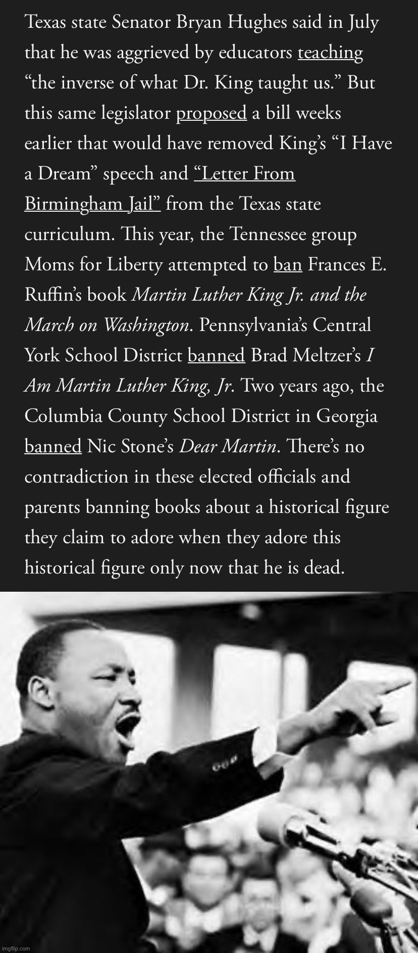 How MAGA Republicans are seeking to erase works by and about Dr. King from public life. | image tagged in mlk banned by republicans,mlk | made w/ Imgflip meme maker
