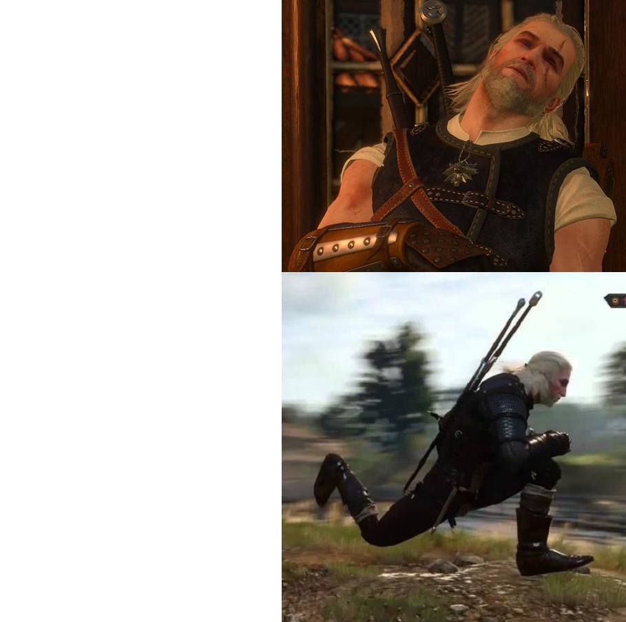 High Quality Sleepy and running Geralt Blank Meme Template