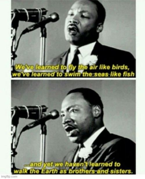 MLK the humanist | image tagged in mlk quote air sea earth | made w/ Imgflip meme maker