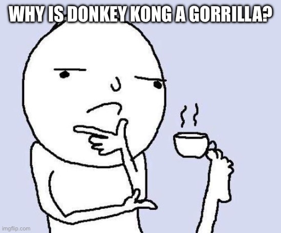 shower thoughts | WHY IS DONKEY KONG A GORRILLA? | image tagged in thinking meme,shower thoughts,donkey kong,gorrilla | made w/ Imgflip meme maker