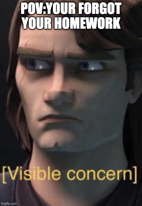 Anakin visible concern | POV:YOUR FORGOT YOUR HOMEWORK | image tagged in anakin visible concern | made w/ Imgflip meme maker