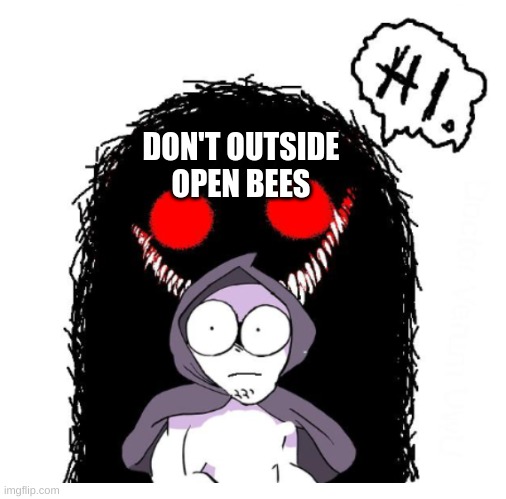 Hi | DON'T OUTSIDE
OPEN BEES | image tagged in hi | made w/ Imgflip meme maker