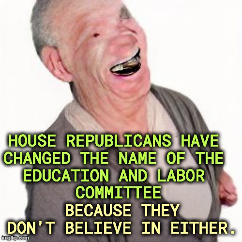 HOUSE REPUBLICANS HAVE 
CHANGED THE NAME OF THE 
EDUCATION AND LABOR 
COMMITTEE; BECAUSE THEY DON'T BELIEVE IN EITHER. | image tagged in congress,republicans,hate,education,labor | made w/ Imgflip meme maker