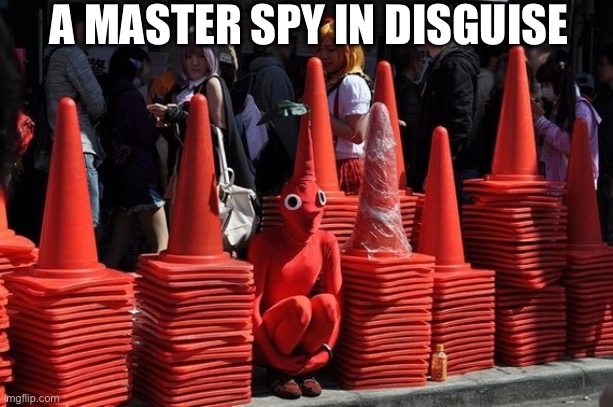 Where is he? | A MASTER SPY IN DISGUISE | image tagged in red pikmin | made w/ Imgflip meme maker