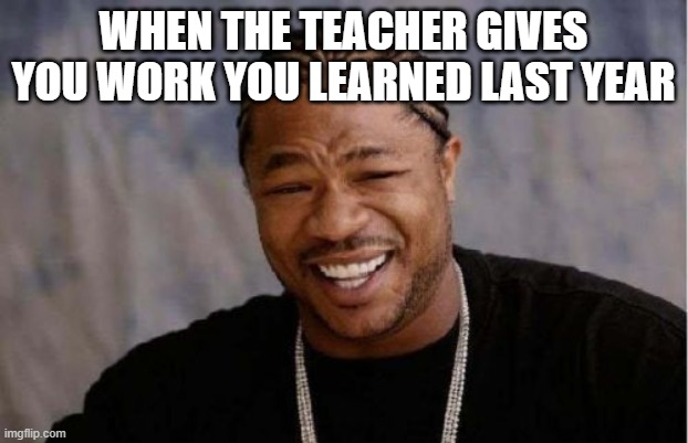 Yo Dawg Heard You Meme | WHEN THE TEACHER GIVES YOU WORK YOU LEARNED LAST YEAR | image tagged in memes,yo dawg heard you | made w/ Imgflip meme maker