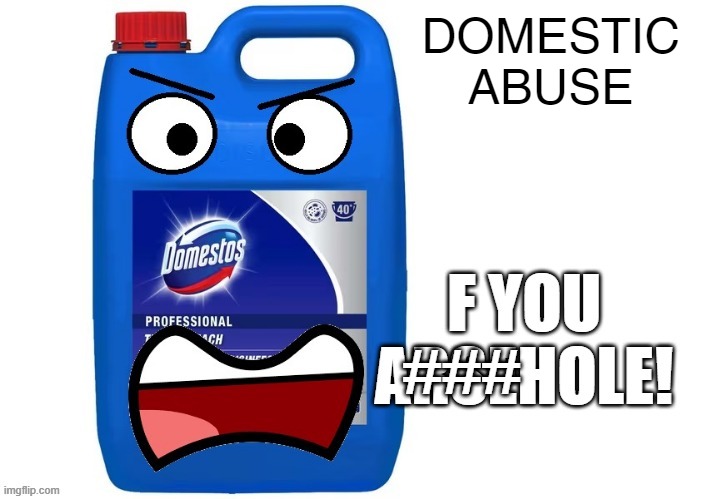 Domestic/Domestos Abuse | DOMESTIC ABUSE; ### | image tagged in pun,chemical,detergent,wordplay | made w/ Imgflip meme maker