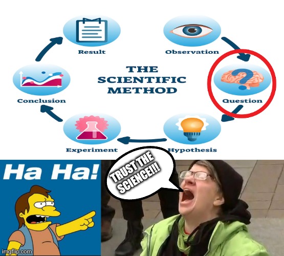 TRUST THE SCIENCE!!! | image tagged in nelson laugh old,crying liberal | made w/ Imgflip meme maker