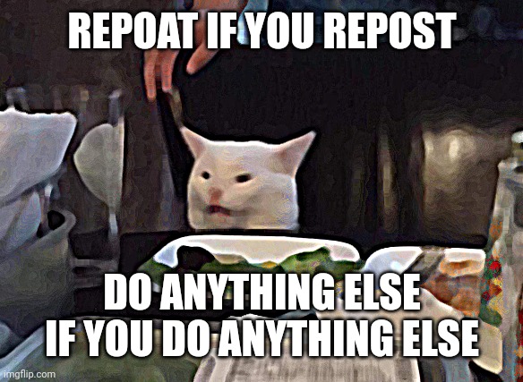 Salad cat | REPOAT IF YOU REPOST; DO ANYTHING ELSE IF YOU DO ANYTHING ELSE | image tagged in salad cat | made w/ Imgflip meme maker