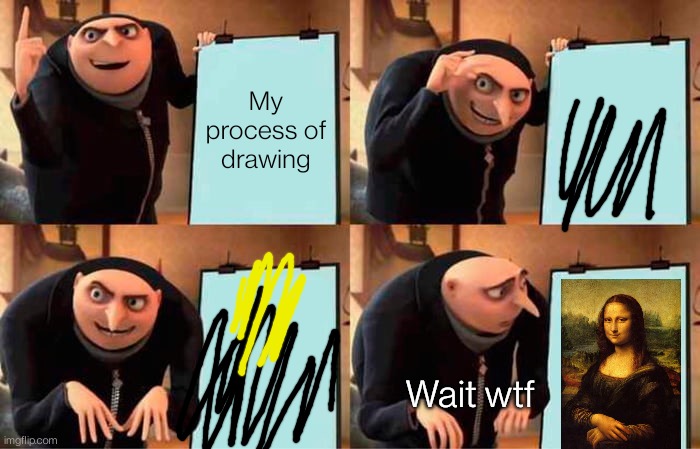 It's scribbles and then it's ART |  My process of drawing; Wait wtf | image tagged in memes,gru's plan | made w/ Imgflip meme maker