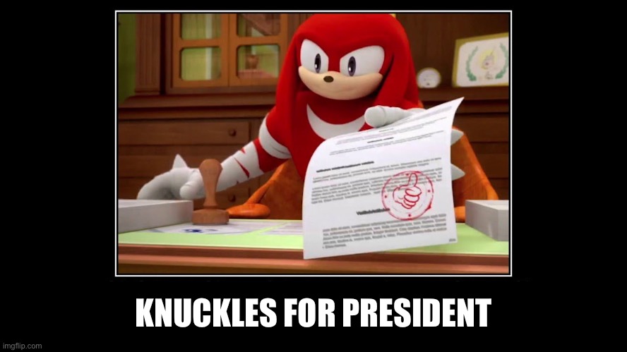 I want this idiot running the country | KNUCKLES FOR PRESIDENT | image tagged in knuckles approve meme | made w/ Imgflip meme maker