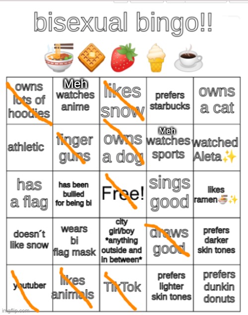 bi bingo | Meh; Meh | image tagged in bi bingo | made w/ Imgflip meme maker