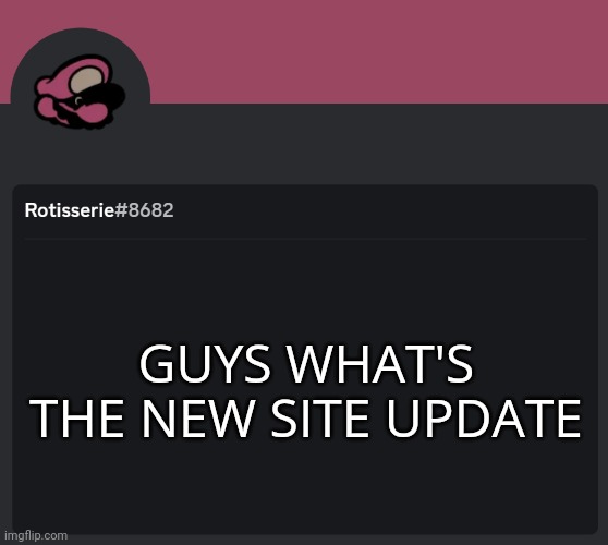 Rotisserie Discord Temp | GUYS WHAT'S THE NEW SITE UPDATE | image tagged in rotisserie discord temp | made w/ Imgflip meme maker