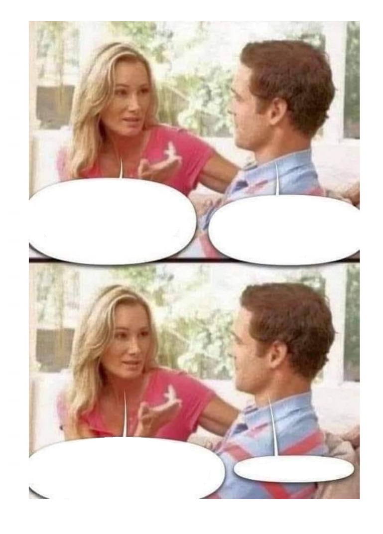 WOMAN AND MAN TALKING, TWO PANEL Blank Meme Template