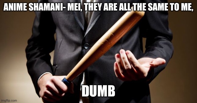 baseball bat | ANIME SHAMANI- MEI, THEY ARE ALL THE SAME TO ME, DUMB | image tagged in baseball bat | made w/ Imgflip meme maker