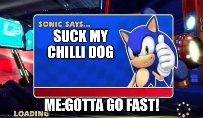 Sonic Says | SUCK MY CHILLI DOG; ME:GOTTA GO FAST! | image tagged in sonic says | made w/ Imgflip meme maker