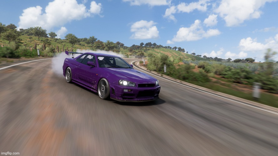 My latest version of the Purple Ghost drifting | image tagged in forza horizon 5,nissan skyline gt-r r34 | made w/ Imgflip meme maker