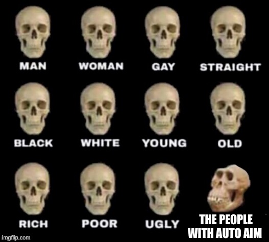 idiot skull | THE PEOPLE WITH AUTO AIM | image tagged in idiot skull | made w/ Imgflip meme maker