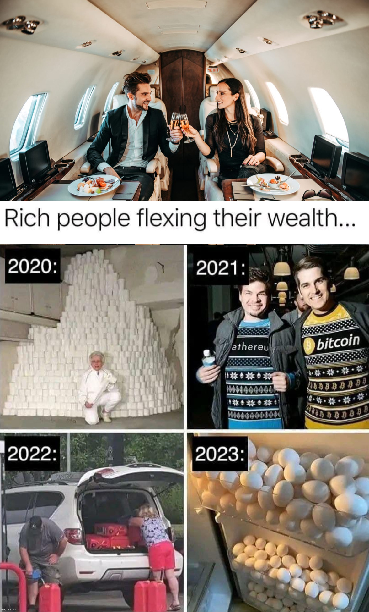 How to show that you are wealthy | image tagged in rich people on jet,politics,wealth | made w/ Imgflip meme maker