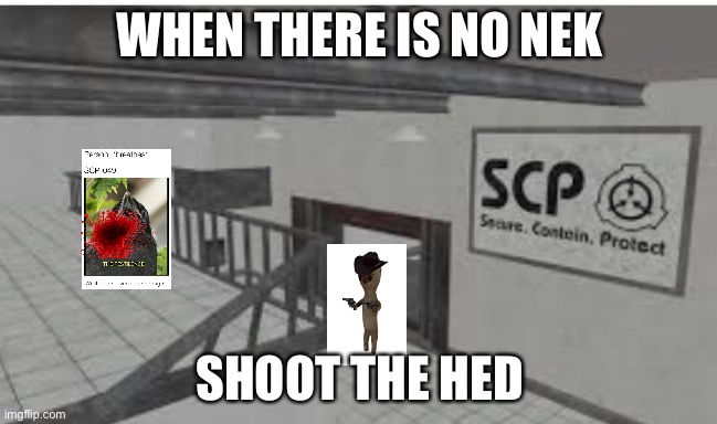 DO IT | WHEN THERE IS NO NEK; SHOOT THE HED | image tagged in scp 173 containment cell | made w/ Imgflip meme maker