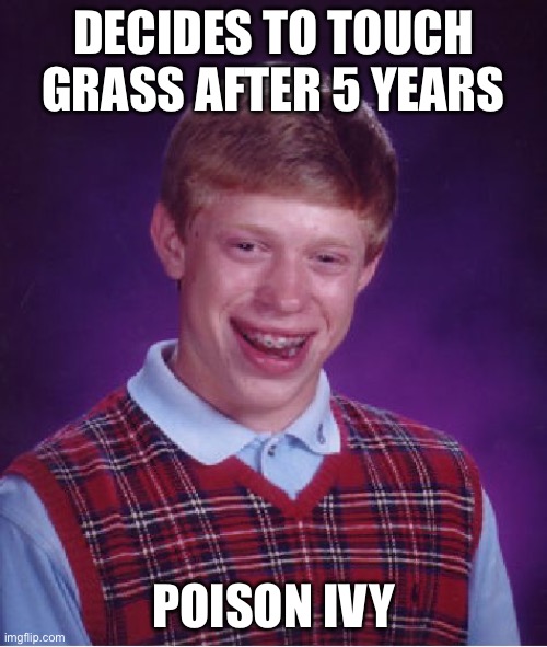 Bad Luck Brian | DECIDES TO TOUCH GRASS AFTER 5 YEARS; POISON IVY | image tagged in memes,bad luck brian | made w/ Imgflip meme maker