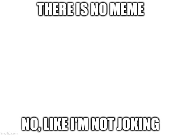 there is no meme | THERE IS NO MEME; NO, LIKE I'M NOT JOKING | image tagged in antimeme | made w/ Imgflip meme maker