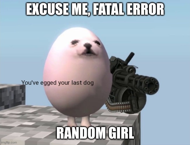 You've Egged Your Last Dog | EXCUSE ME, FATAL ERROR; RANDOM GIRL | image tagged in you've egged your last dog | made w/ Imgflip meme maker