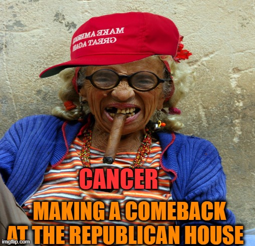 Smoke 'em if you got 'em | CANCER; MAKING A COMEBACK AT THE REPUBLICAN HOUSE | image tagged in cancer,maga,smoking,political meme,funny memes | made w/ Imgflip meme maker