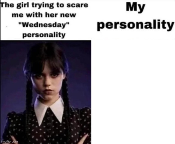 The girl trying to scare me with her new wednesday personality Blank Meme Template