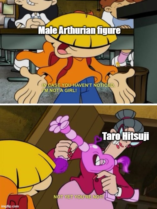 Last Round Arthurs in a nutshell |  Male Arthurian figure; Taro Hitsuji | image tagged in in case you haven't noticed i'm not a girl,light novel,memes,manga,Animemes | made w/ Imgflip meme maker