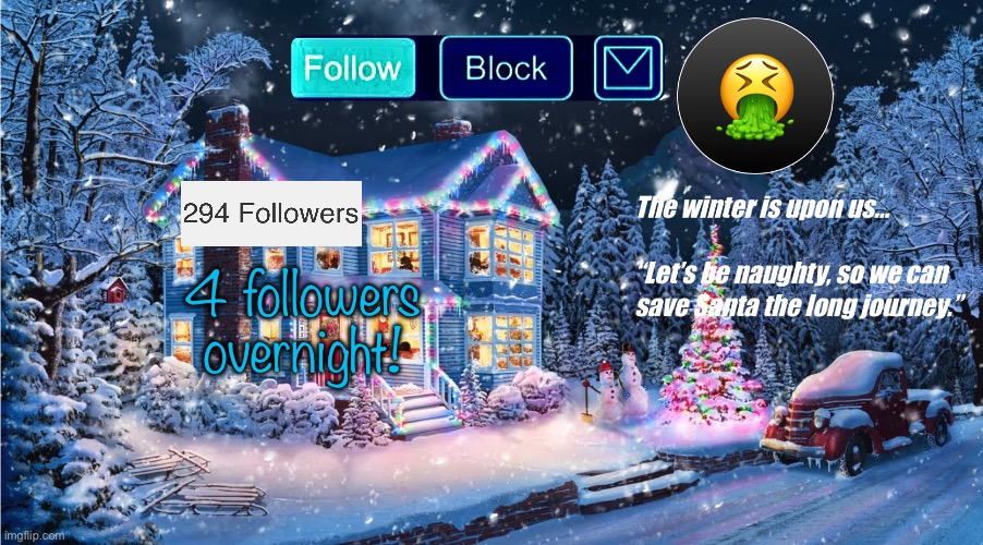 Thanks guys! | 4 followers overnight! | image tagged in premium christmas | made w/ Imgflip meme maker