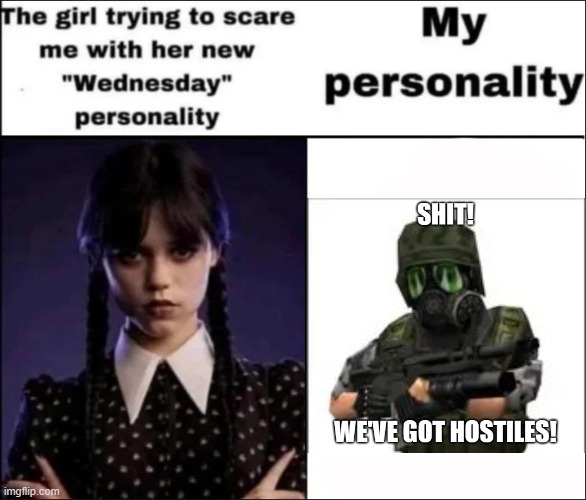 Jumpin' on the bandwagon lmfao | image tagged in the girl trying to scare me with her new wednesday personality,hecu,half life,memes | made w/ Imgflip meme maker