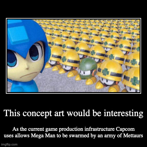 Mega Man Swarmed by Mettaurs | image tagged in demotivationals,capcom,megaman,gaming | made w/ Imgflip demotivational maker