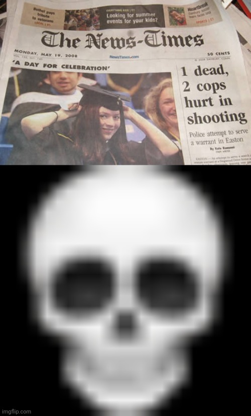 More like not a celebration | image tagged in skull emoji,you had one job,newspaper,design fails,memes,news | made w/ Imgflip meme maker