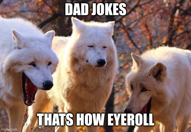 Clever image title | DAD JOKES; THATS HOW EYEROLL | image tagged in the three wolves | made w/ Imgflip meme maker